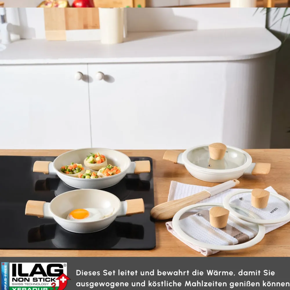 Karaca Swiss Crystal Almond, 6 teiliges Schmortopf Set, Induktion Creme Sale