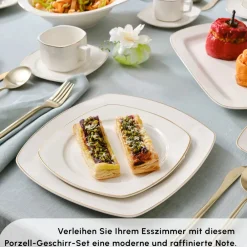 Karaca Timeless Gold Square Geschirr-Set für 12 Personen, 84-teilig Weıß01 Best