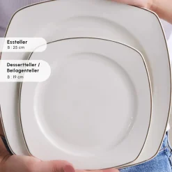 Karaca Timeless Gold Square Geschirr-Set für 12 Personen, 84-teilig Weıß01 Best