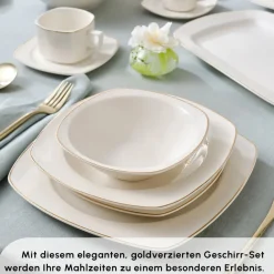 Karaca Timeless Square Geschirr-Set für 12 Personen, 84-teilig Gold Sale